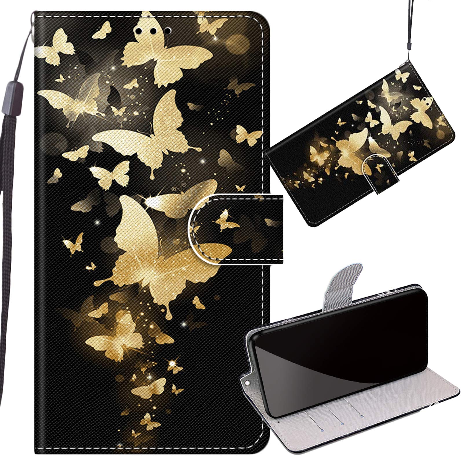 Premium Leather Case for Xiaomi Redmi Note 11R Phone Case, Gold Butterfly Magnetic Closure Full Protection Pouch with Card Slots & Kickstand Flip Wallet Cover for Redmi Note 11R Case