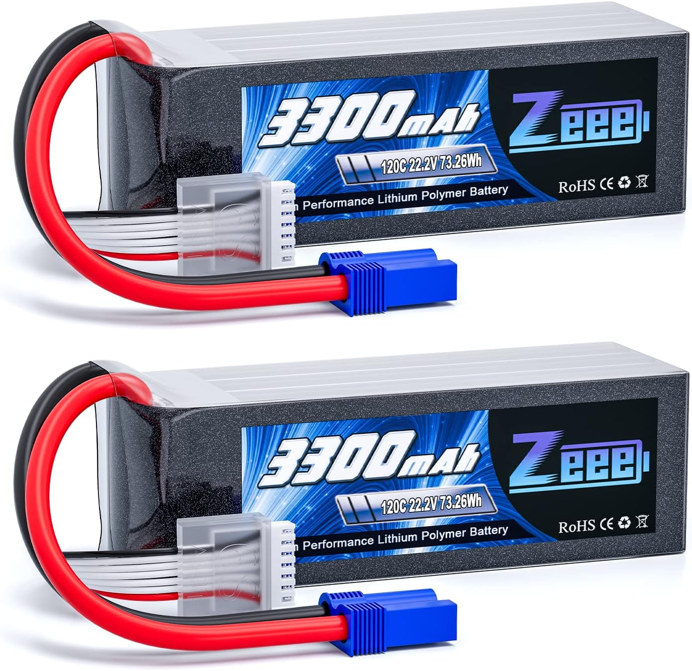 zeee 6s lipo battery 3300mah 22.2v 120c soft case battery with ec5 connector for rc airplane helicopter rc car truck tank drone racing hobby(2 pack)