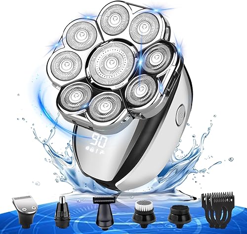 Afeitadoras eléctricas flotantes 9D para hombres calvos, 6 kit de aseo desmontable con recortador de vello de nariz, recortadora de barba,