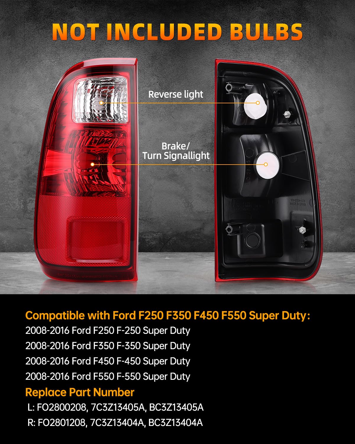 OKLPF Rear Brake Tail Light Compatible With 2008-2016 Ford F250 F350 F-250 F-350 F450 F550 Super Duty Replace — view 2