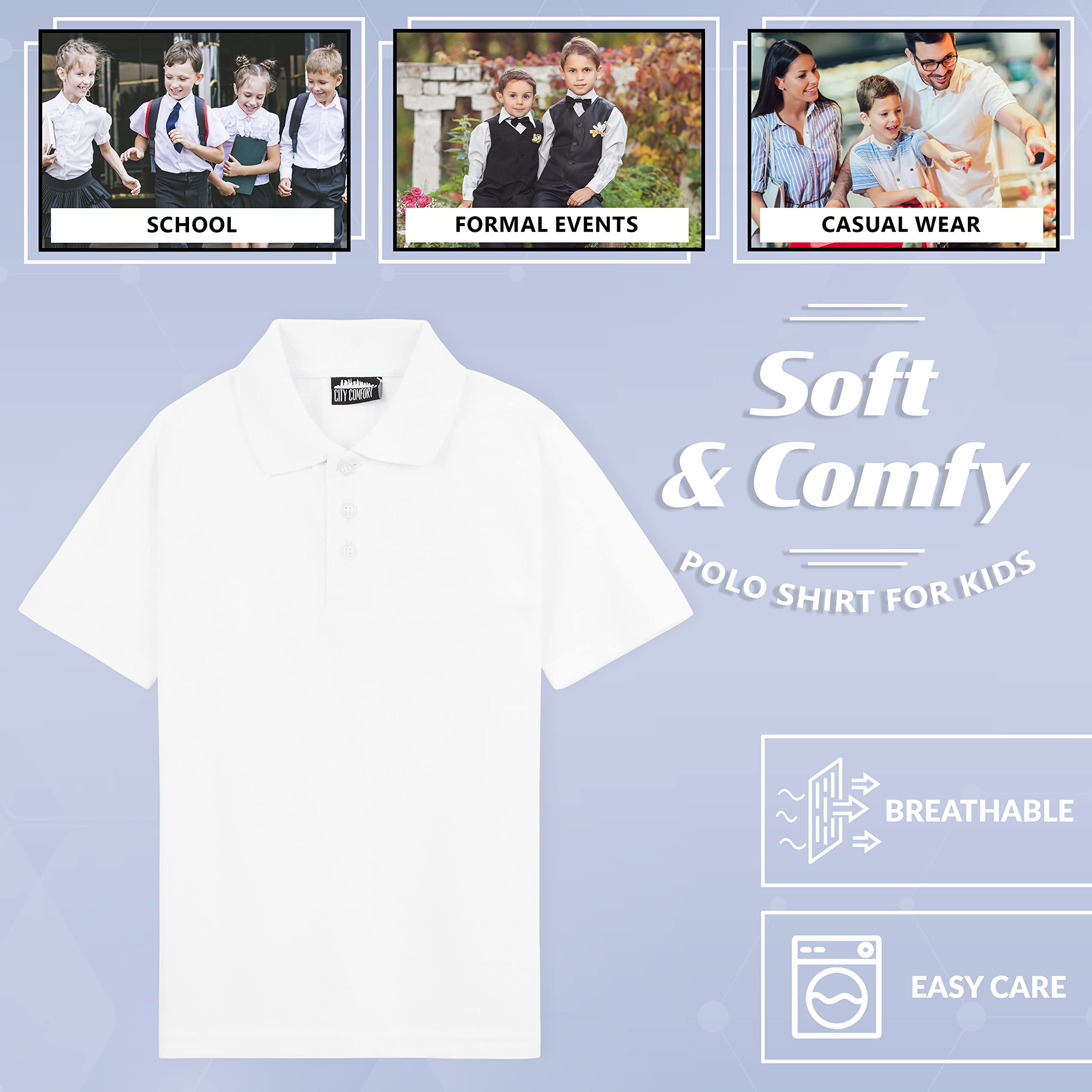CityComfort Polo Garcon, Blanc Polo Enfant Manche Courte pour L'école ou PE