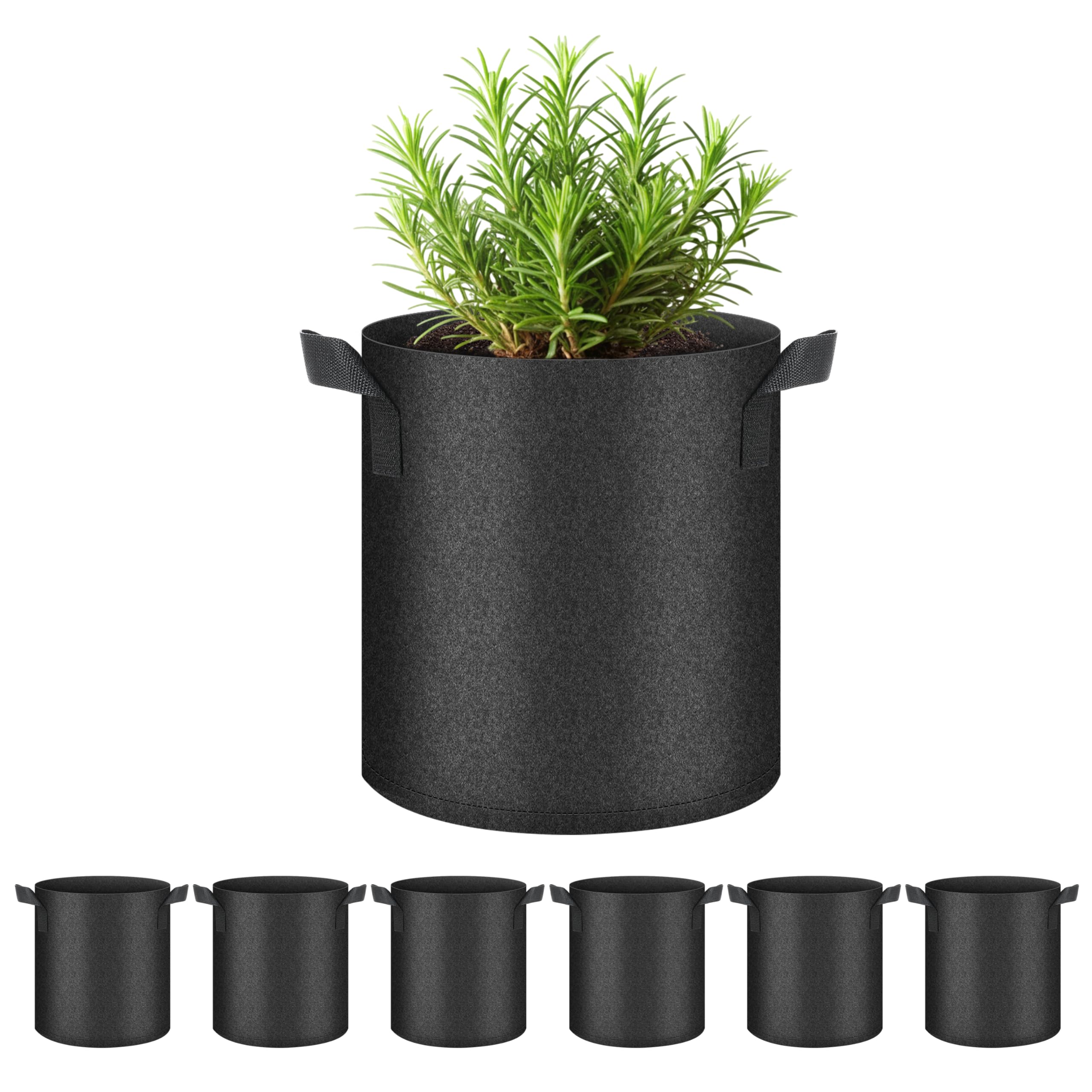 HealSmart Paquete de 6 bolsas de cultivo de 2 galones, macetas de tela de aireación no tejida con asas, macetas de tela, adecuadas para frutas de jardín, verduras, tomate y flores, color negro