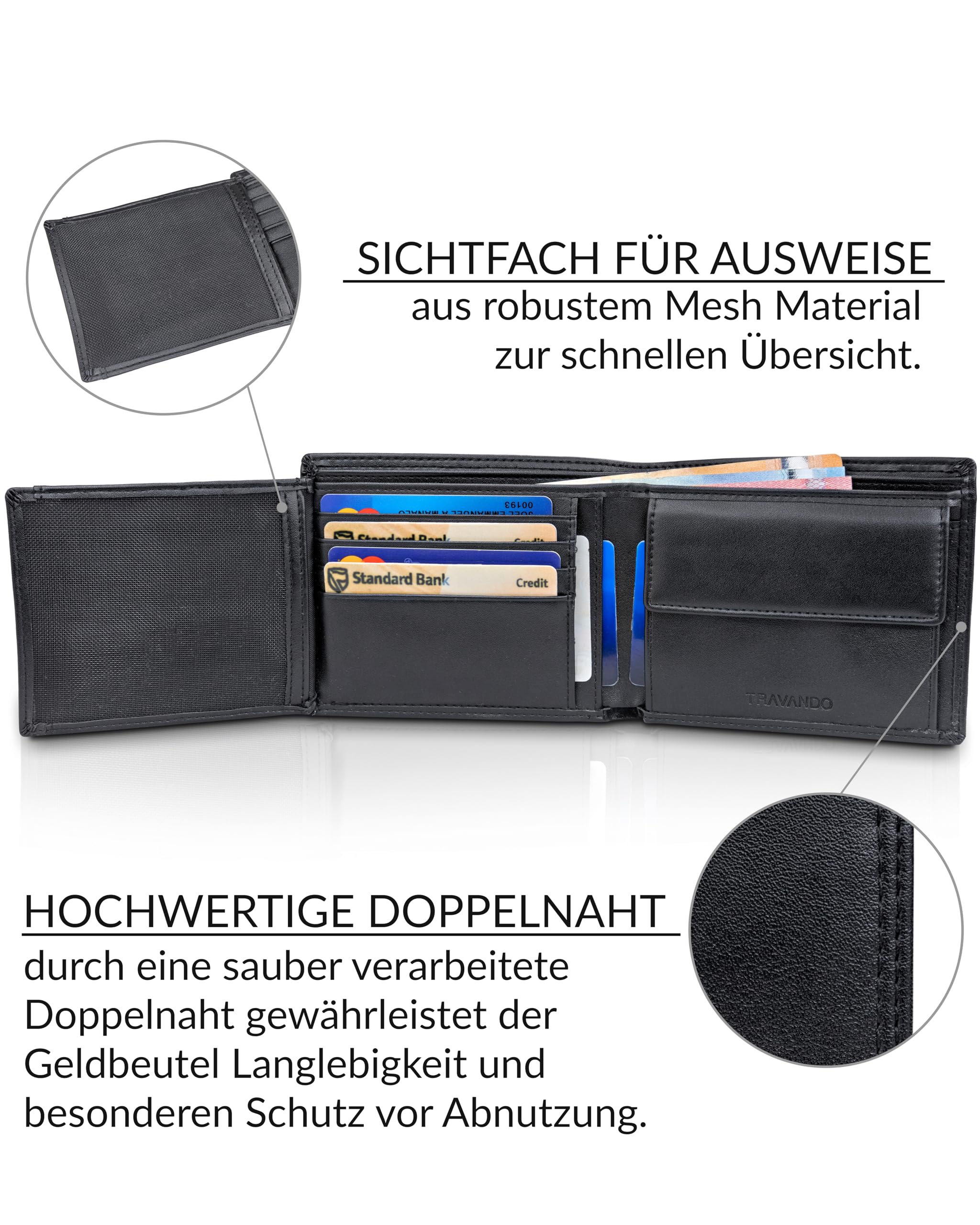 TRAVANDO Geldbörse Herren Groß TÜV RFID Zertifiziert Portmonee mit 13 Kartenfächern mit Münzfach Oslo Geldbeutel Wallet Portemonnaie Wallet for Men