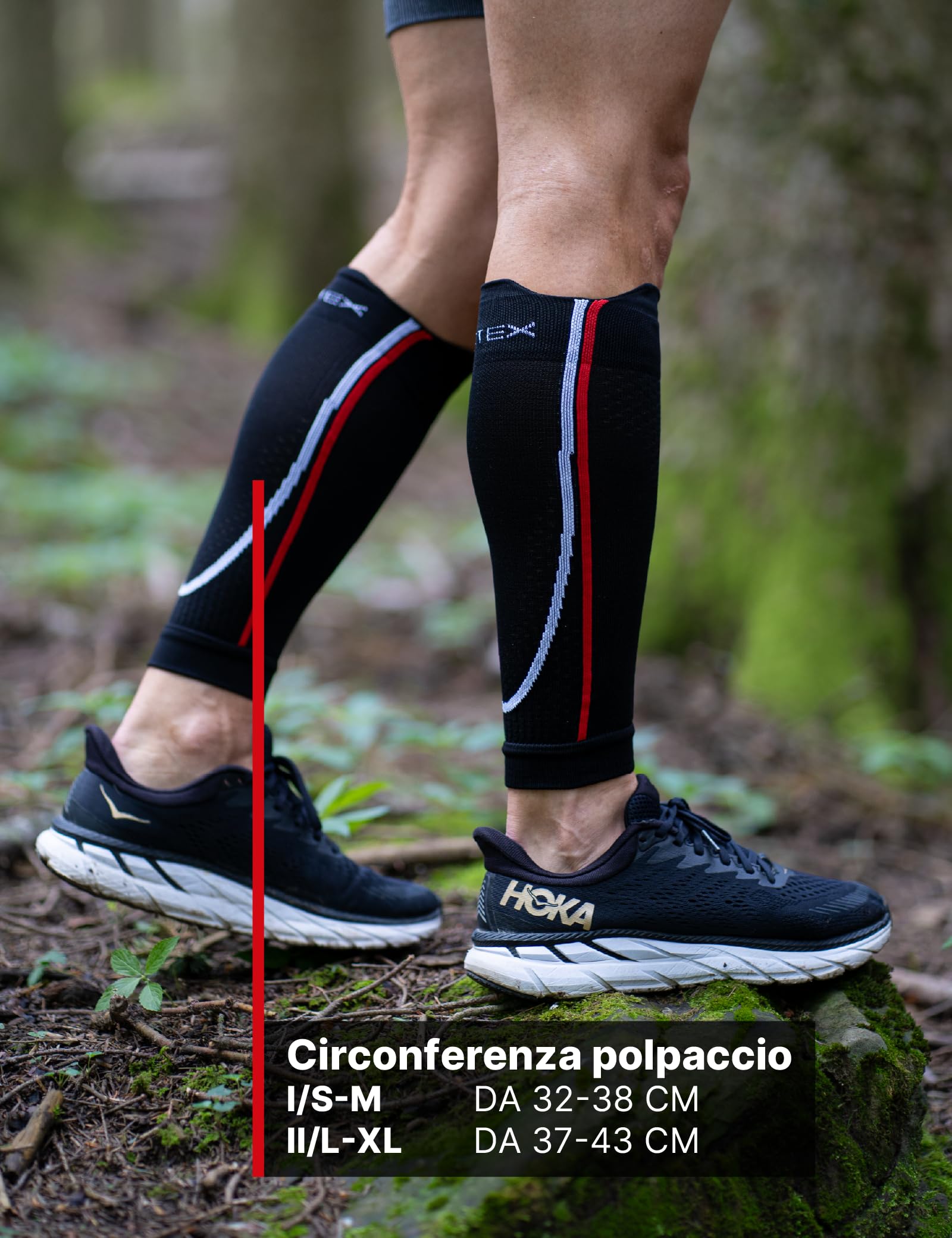 BIOTEX Gambale Booster a Compressione Graduata Pre e Post Attività Sportiva, Fascia per Polpaccio Traspirante, Nero