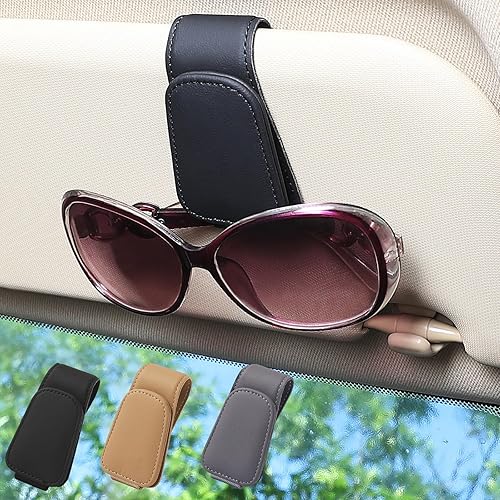 Soporte para lentes de sol para visera de automóvil, soporte de cuero de alta calidad, clip magnético para lentes de sol, se adapta a la mayoría de