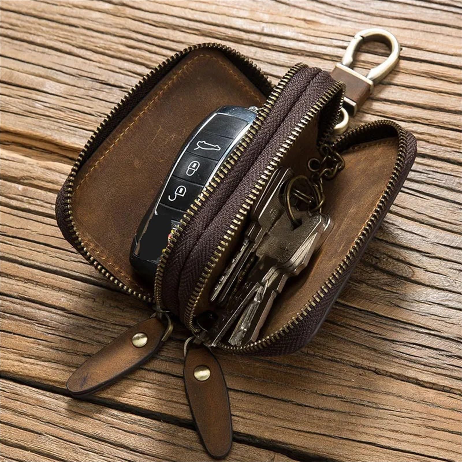 Schlusselmappen Kunstleder-Schlüsseletui, Geldbörsen, Herren, Vintage-Schlüsseltasche, Autoschlüsselhalter, Doppel-Reißverschluss, Schlüsselanhänger-Etui, Damen, kleine Haushälterin