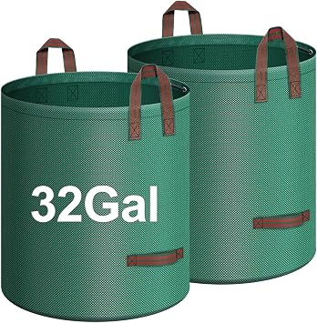 2-Pack 32 Gallons Leaf Bags, Reusable Yard Waste Bags, Heavy Duty Lawn Bags for Garden Leaves and Waste Collection, Lightweight Portable Yard Trash Bag