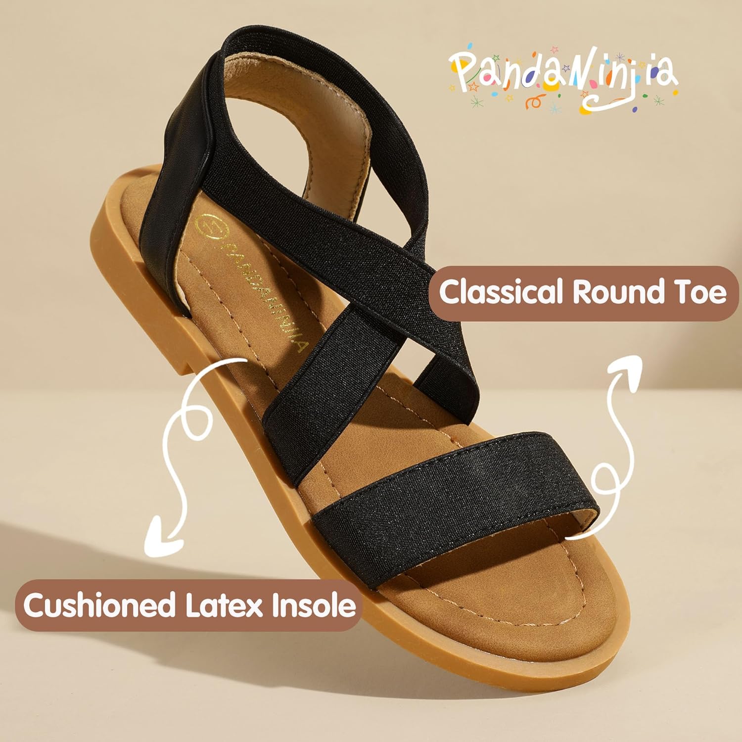 PANDANINJIA Girls Sandals Slip-on Elastic Ankle Cross Strappy Gladiator Dress Sandals Flats Summer Shoes Little Big Kids Sandals - Image 5