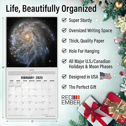 Miniatura 5 de RED EMBER Astronomy Art - Calendario mensual de pared colgante 2024  12 x 24 pulgadas abierto  Papel grueso y resistente  Universo  Explora el