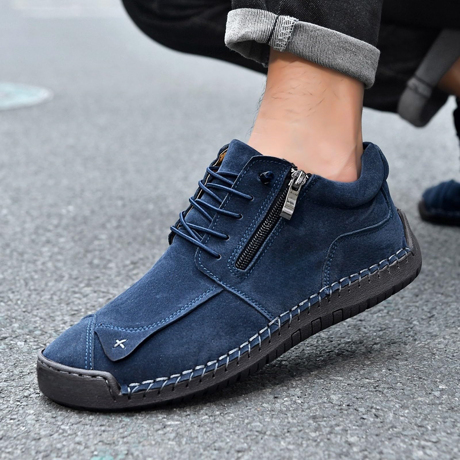 Męskie buty na co dzień z zamkiem bocznym ze sztucznego zamszu sznurowane