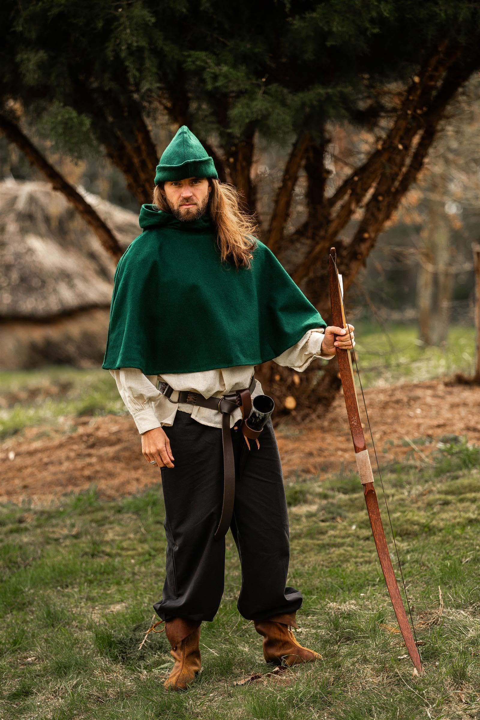 Leonardo Carbone® Męskie nakrycie głowy Robin Hood-Hut | asymetryczna krawędź | styl średniowieczny | karnawał, Halloween, Cosplay, LARP, kapelusz, czapka, akcesoria, wełna