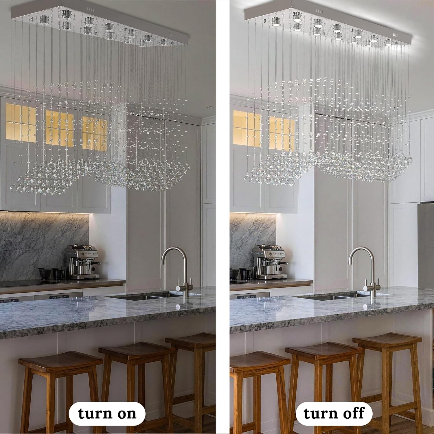 Finktonglan 47.2" Rectangular Crystal Chandelier for Kitchen Island, 10-Light Linear Island Pendant Light, GU10 Base (Bulbs Not Included), Height Adjustable Modern Dining Room Ceiling Light