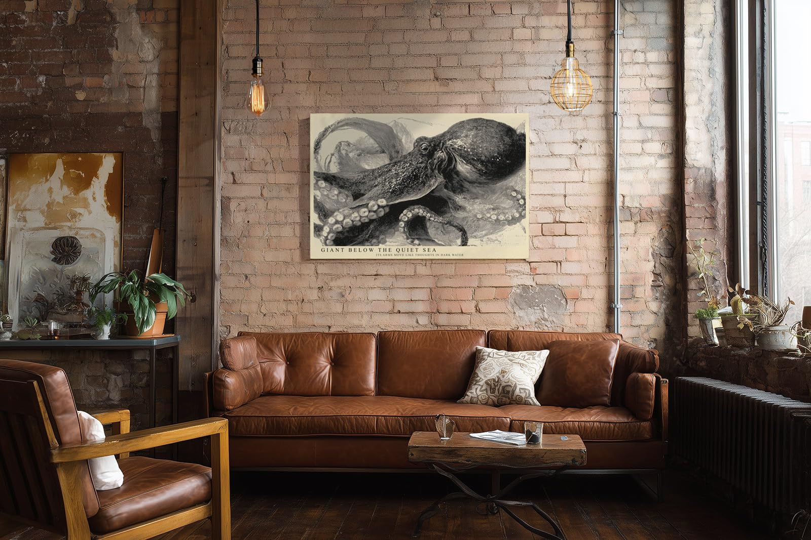Paul Sinus Wandbild 150x100cm Oktopus Illustration Meereskunst Schwarz Weiss Vintage Naturstudie