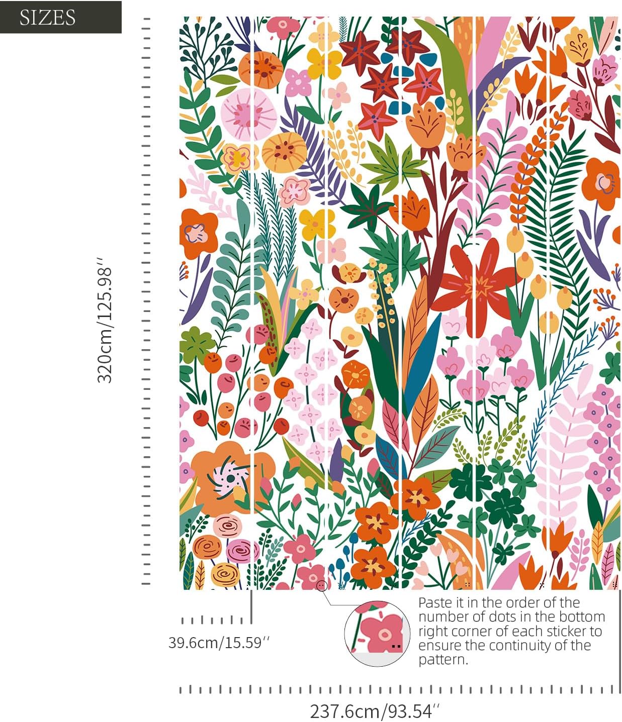 Floral Peel and Stick Wall Mural, Leather Textured Vintage Self-Adhesive Wallpaper for Bedroom Living Room Accent Wall Art Decor, Colorful Floral, Bright