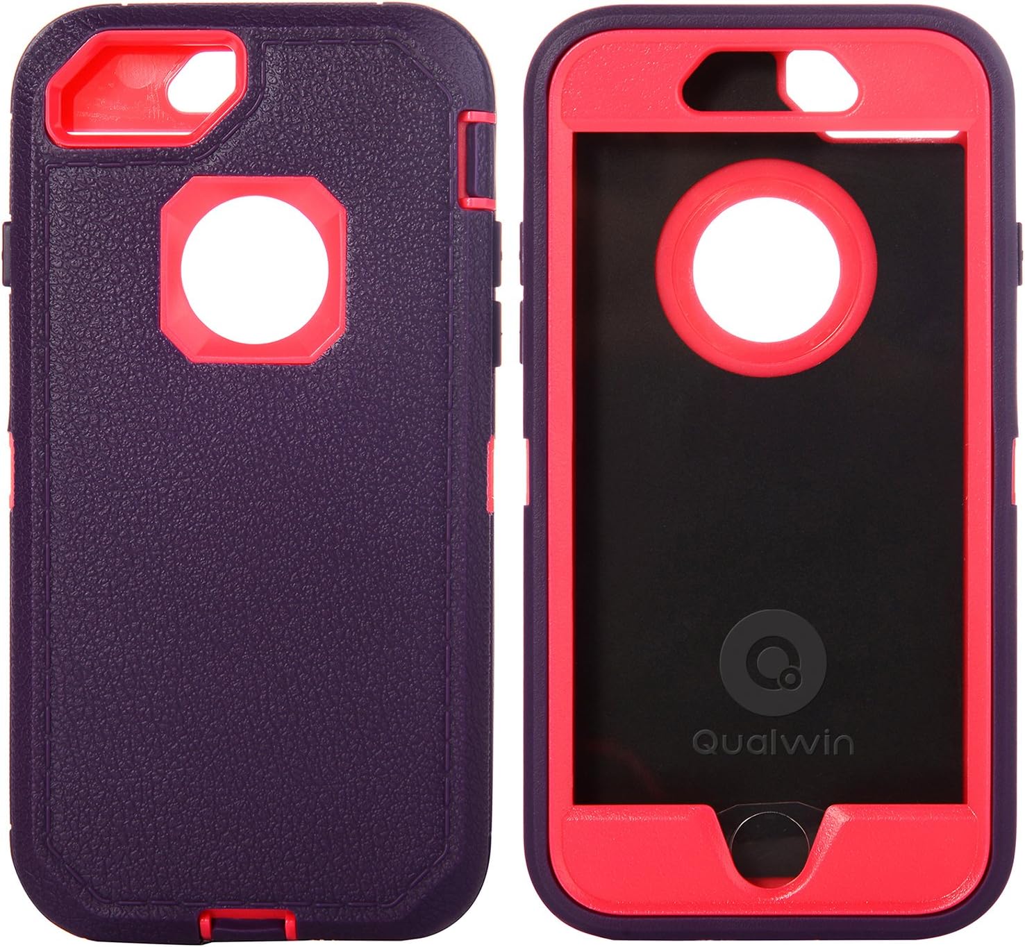 iPhone 6,6s&7 Plus Case, Qualwin Defender Series Heavy Duty Rugged Full Body Shockproof Armor 360-Protect Case Cover with Belt Clip Built-in Screen Protector for iPhone 6,6s&7 Plus (Purple/Pink 5.5")