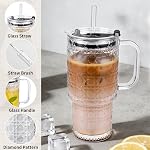 2 Sets 20Oz Glass Tumblers with Lids and Glass Straws, Modern Drinking Glass Cup with Handle Jar for Ice Coffee, Cocktail, Water, Soda, Tea, Juice