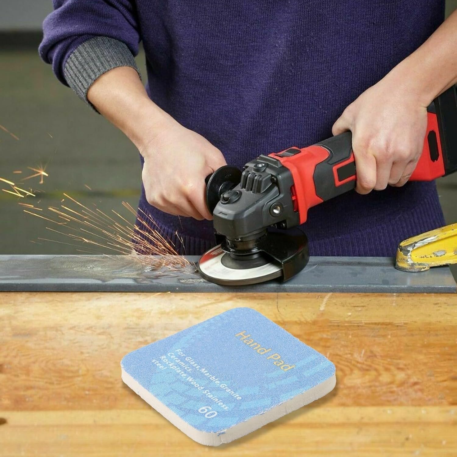 Emery Hand Polishing Pad for Marble, Granite, Glass, Porcelain & Concrete — 65x65x8 mm Sanding Disc with Optional 60/100/200/400 Grit(Grit 60)