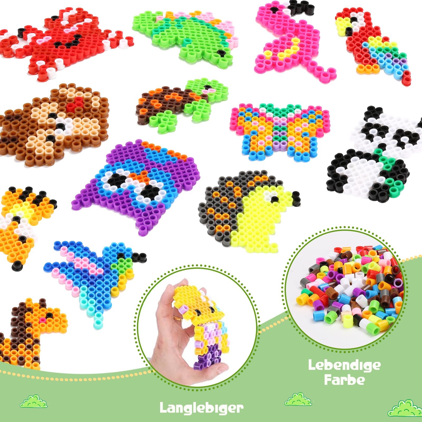 EIKEJI Kit 1500 Perles à Repasser 10mm XL Animaux - Avec Plaques, Motifs Et Accessoires Pour Créations Enfants