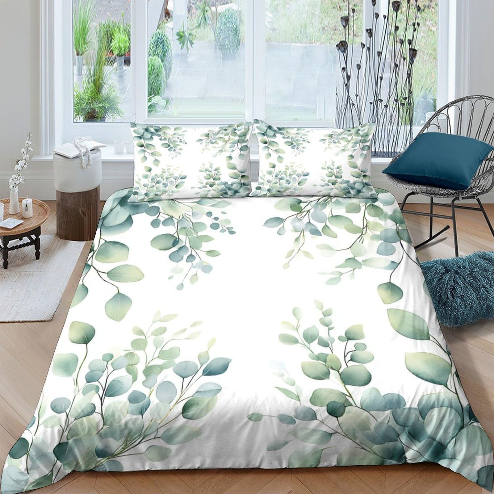 Ctjqhvkz Style-9 3D Printed Eucalyptus Leaves Fitted Sheet Microfiber Soft Botanical Greenery Mattress Cover For Bedroom Guest Room Decor Single（135X200cm）