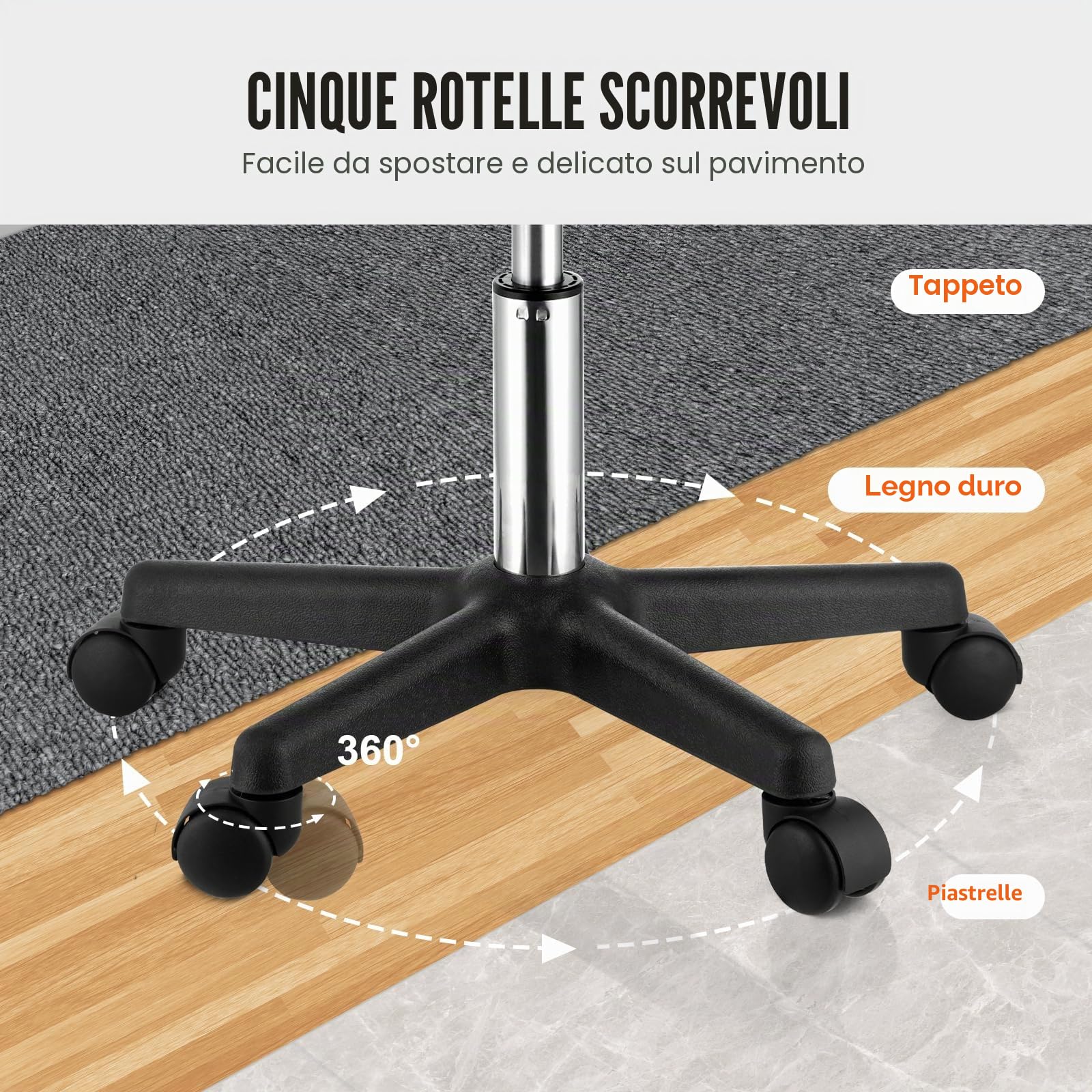 VEVOR Sgabello Rotondo Altezza Regolabile 460-605 mm Senza Schiena Capacità Carico Max. 181kg per Ufficio Salone Studio Parruccheria, Sedia a Rotella da Lavoro Girevole 500 x 500 x 460 mm per Ufficio