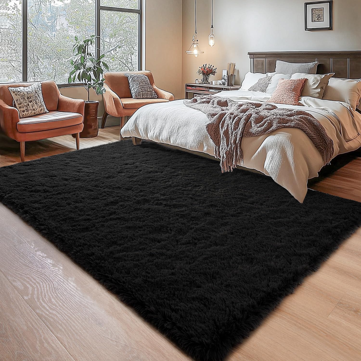 Solid Color Area Rug – Soft Plush Carpet for Living Room, Bedroom, Kids Room, Kitchen – Multiple Sizes, Shapes & Colors – Non-Slip, Easy to Clean Modern Floor Rug - (Black, Rect, 4x6 feet)-image-15