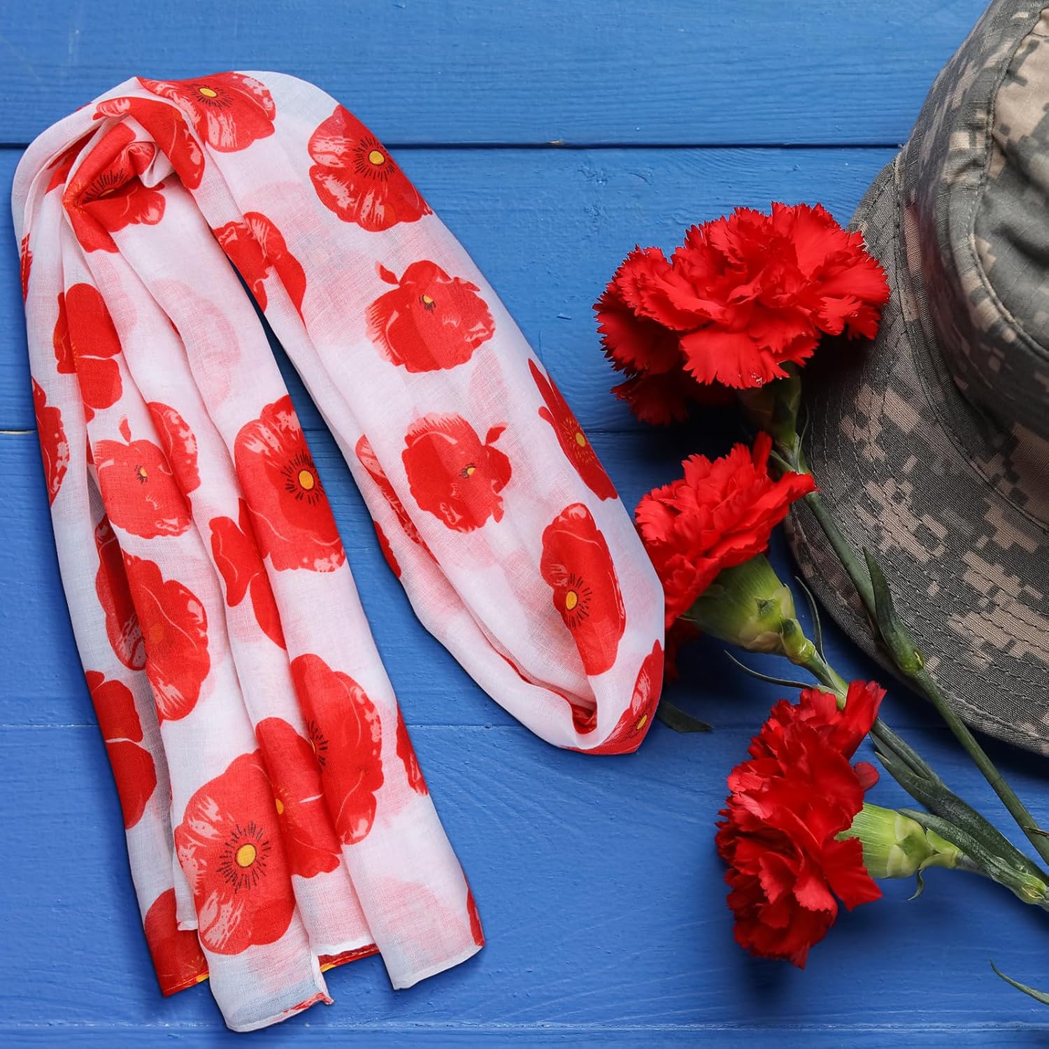 Cozypower 2 Pcs Red Poppy Flower Scarfs for Women Lightweight Florals Shawl Wraps Sheer Red White Floral Scarf Christmas Poppy Gifts for Women Men Christmas Party Decor - Image 7