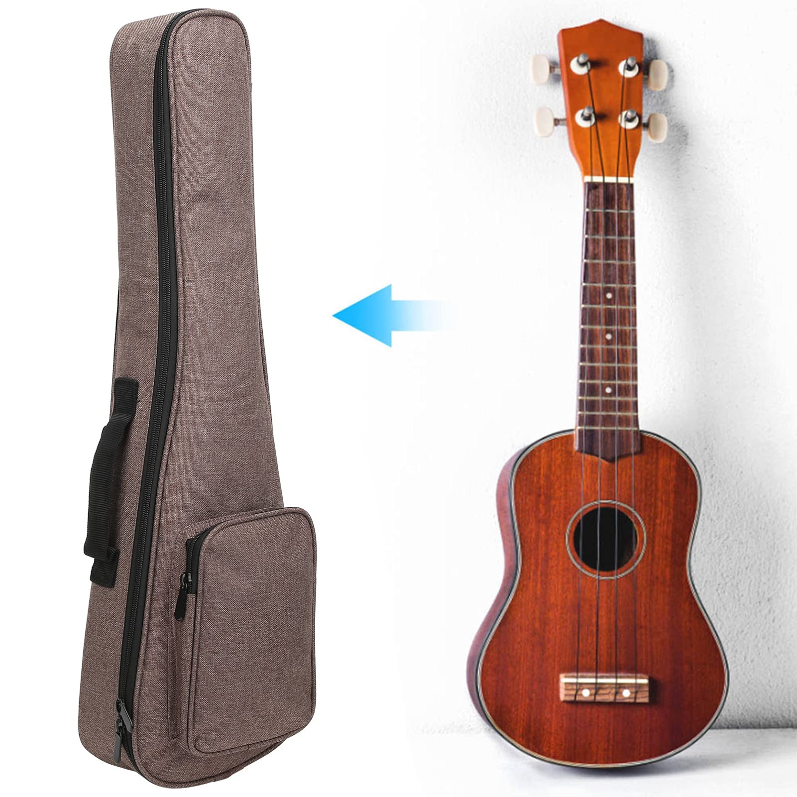 Dilwe Custodia per ukulele in nylon, con doppia cerniera, con schiuma spessa 10 mm, per ukulele soprano, concerto, tenore, adulti e principianti (66 cm)