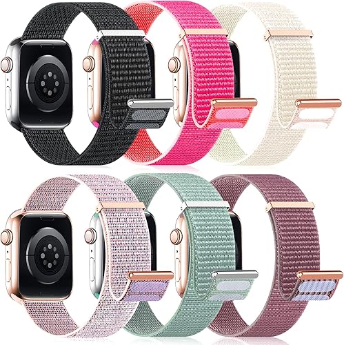 Paquete de 6 correas deportivas de nailon compatibles con Apple Watch de 1.575 in 1.496 in 1.614 in 1.732 in 1.772 in 1.654 in 1.929 in, correa