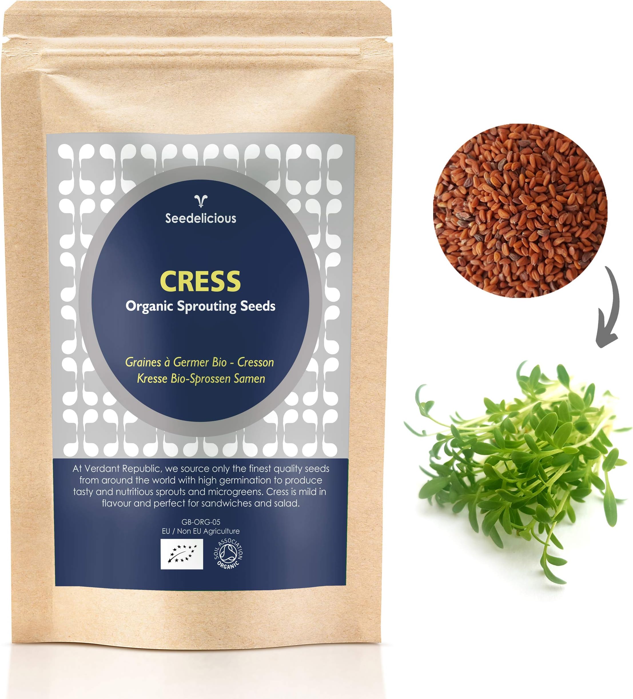 Organic Cress sprouting Seeds common curled 250gram. Non-GMO, easy to sprout & high germination into Microgreens in 10 Days