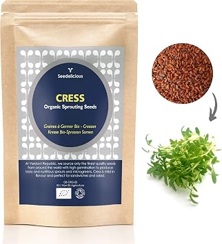 Organic Cress sprouting Seeds common curled 250gram. Non-GMO, easy to sprout & high germination into Microgreens in 10 Days