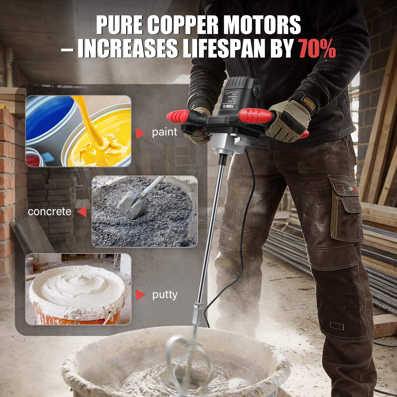 Anbull 2100W miscelatore per malta,Miscelatore Cemento,