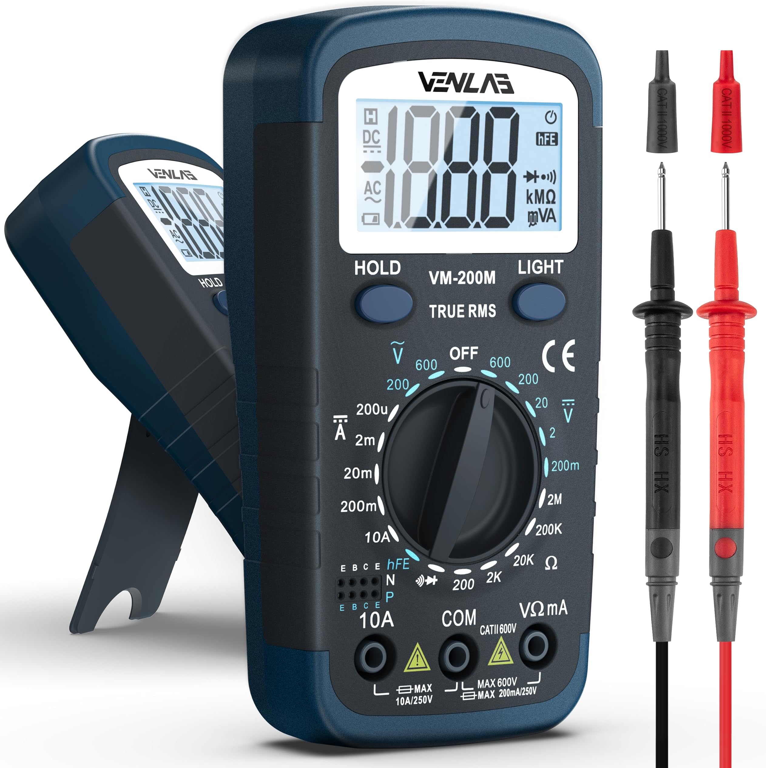 Digital Multimeter DC AC Voltmeter, Ohm Meter, Fast Accurately Measures Voltage, Current, Resistance, Continuity, Diode, hFE, Tests Live Wire