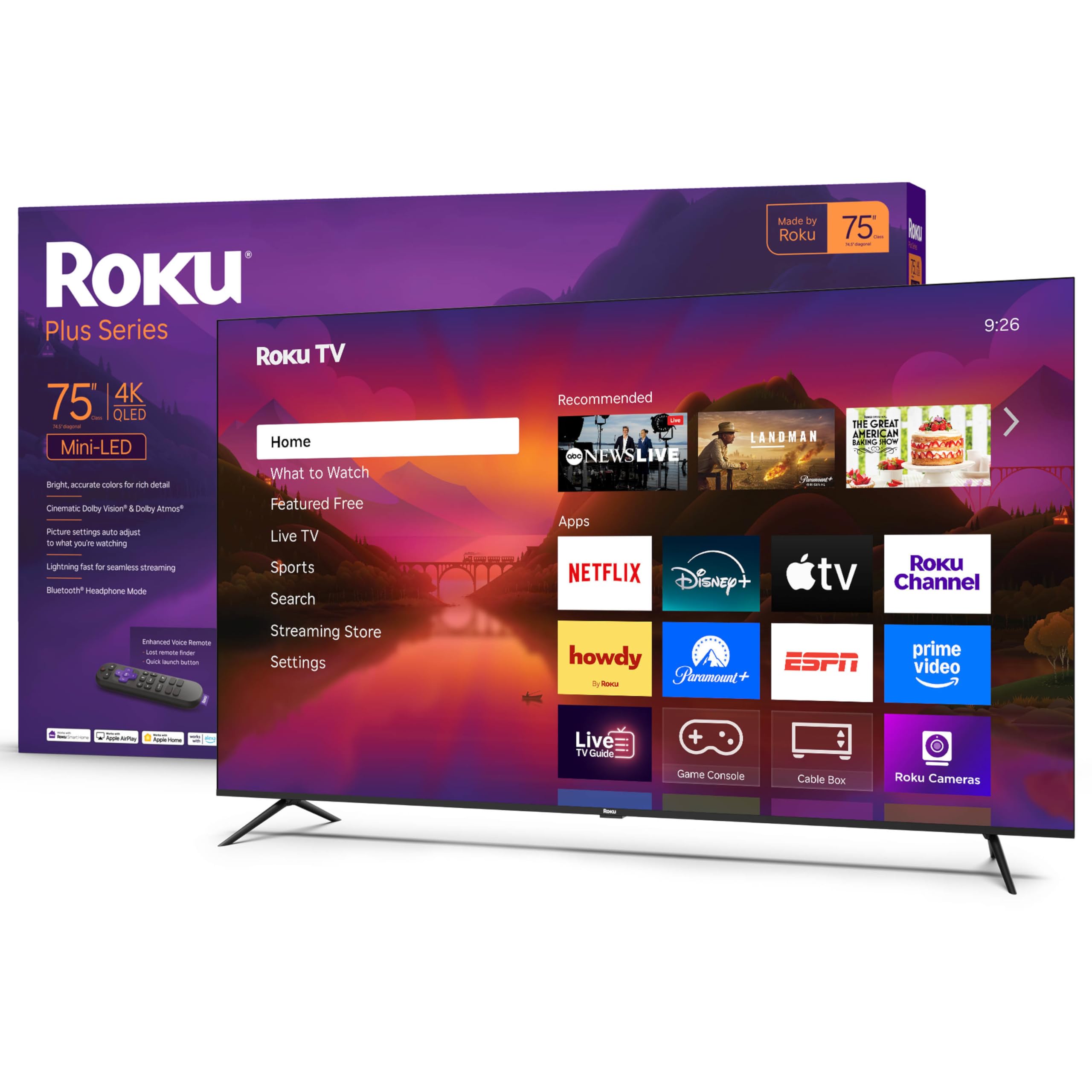Roku Smart TV – 75-Inch Plus Series, Mini-LED TV – RokuTV with Enhanced Voice Remote – Flat Screen 4K QLED Television with Dolby Vision & Wi-Fi for Streaming Live Local News, Sports