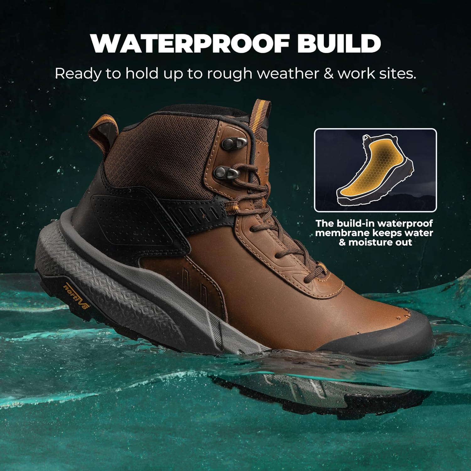 NORTIV 8 Composite Toe Boots for Men – Waterproof Lightweight Non-Slip ASTM F2412-24 & ASTM F2913-24 Safety Work Boots for Warehouse & Construction, VaporGuard-Nano - Image 7