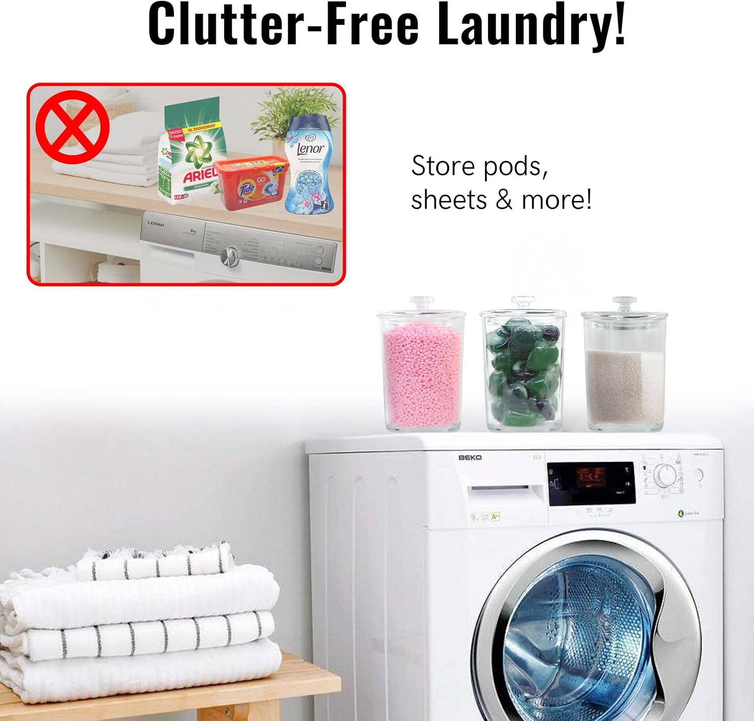 Small Plastic Laundry Jars with Lid x 7.7 Inches, Laundry Deternt