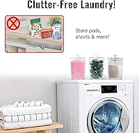 Vista 5 de Skywin Tarros pequeños de plástico para lavandería con tapa de 4.3 x 4.3 x 7.7 pulgadas, tarro de detergente para lavandería, recipiente