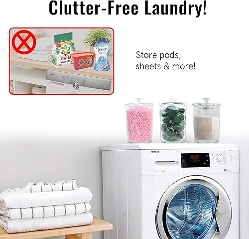 Miniatura 5 de Skywin Contenedor de cápsulas de lavandería con tapa, contenedor alto de almacenamiento para lavandería, organización de lavandería, lavandería y