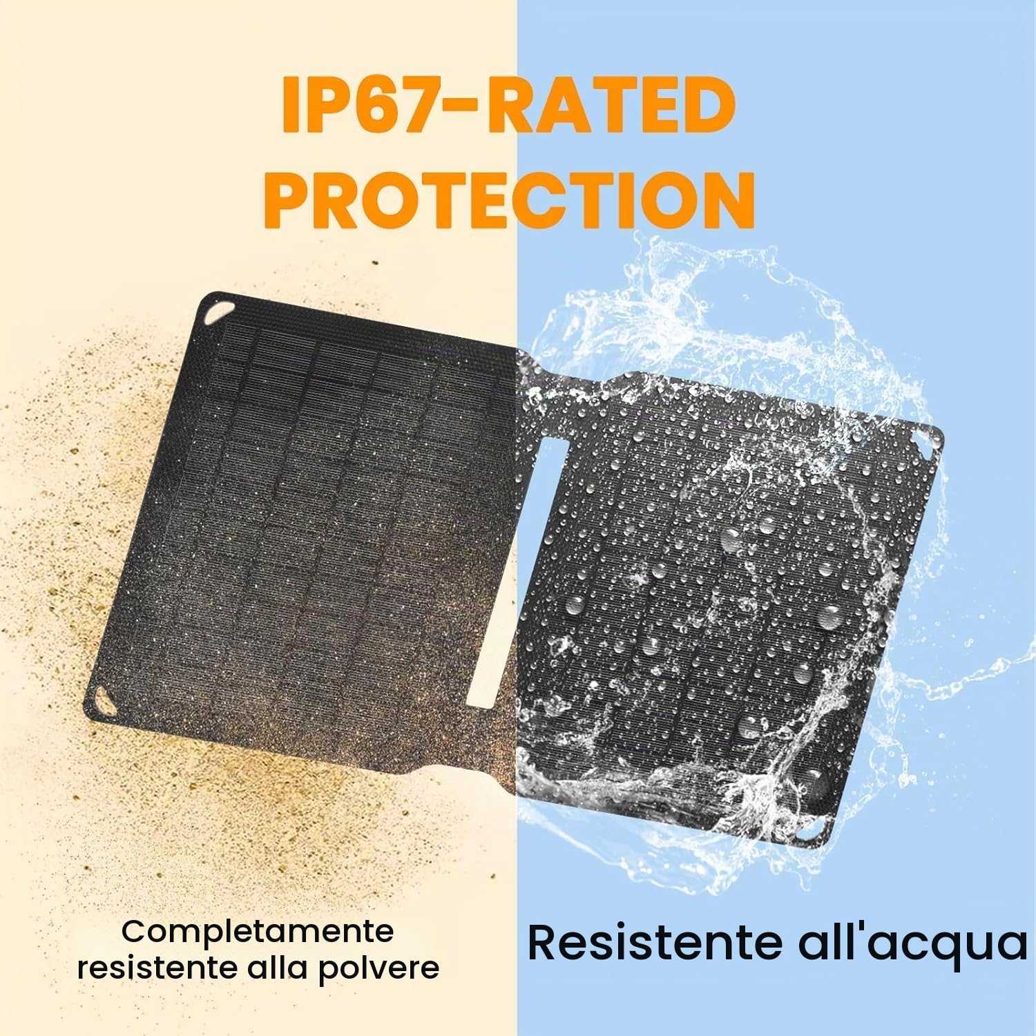 FlexSolar Caricatore solare pieghevole da 10 W, con porta USB A da 5 V/2 A, IP67, impermeabile ETFE per iPhone, Android, orologio da polso, fotocamera e altro ancora