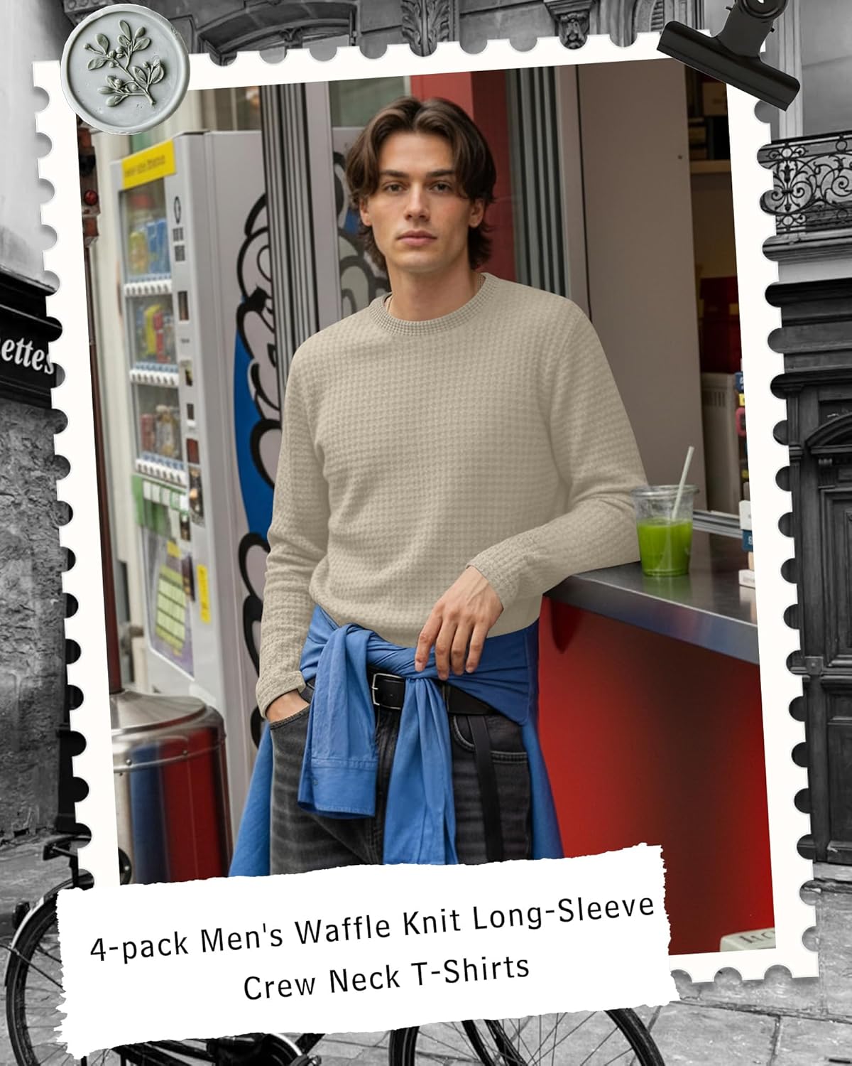 4 Pack Men's Waffle Long Sleeve Shirts Crew Neck T-Shirts Casual Thermal Tops Lightweight Undershirts