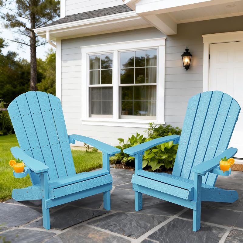 YEFU Adirondack Chair with Cup Holder, All-Weather Outdoor Chair, Blue image 2