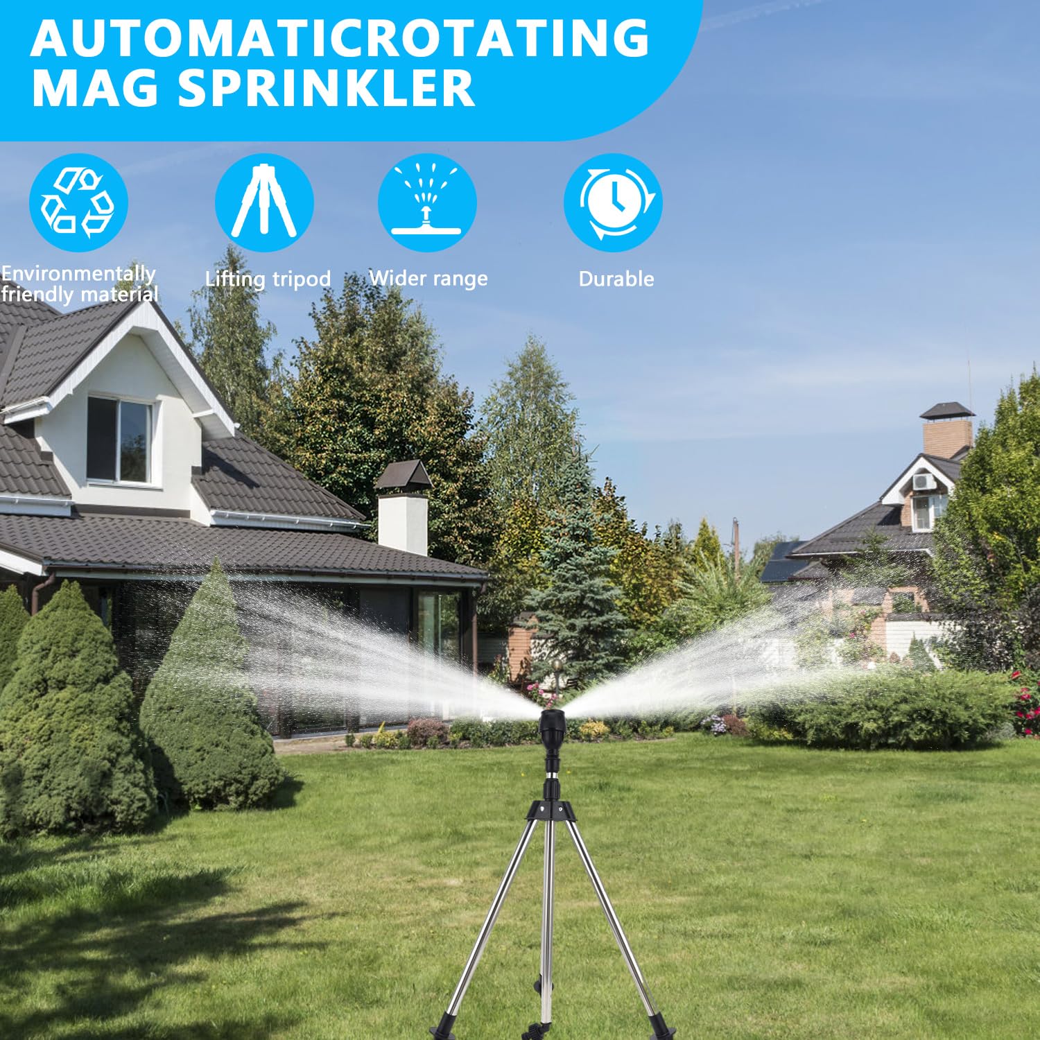 Aspersor de trípode Giratorio automático, aspersor Giratorio automático con trípode, Boquilla de riego de para 360 Grados para jardín, Patio, área Grande