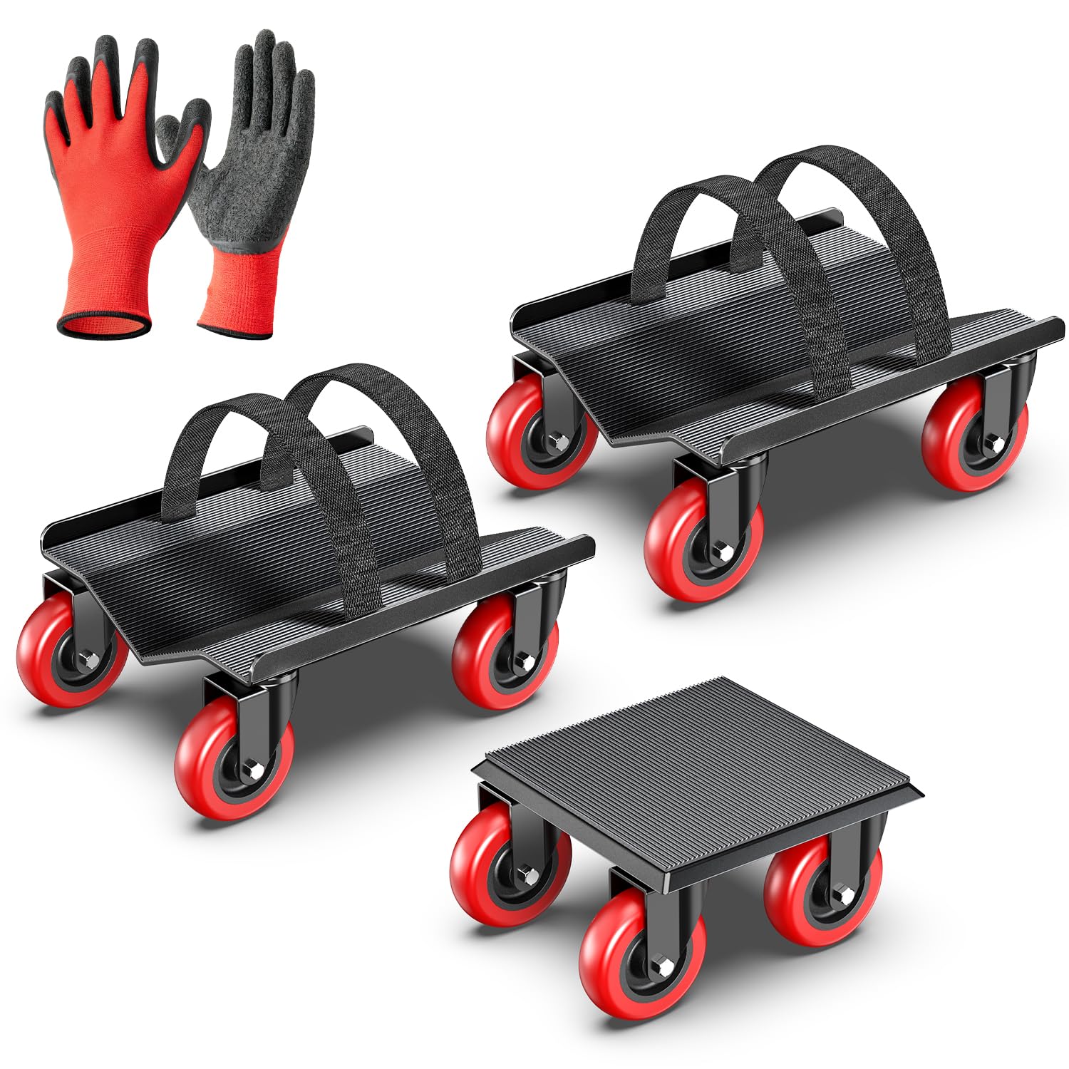 Snowmobile Dolly Heavy Duty with 3 Inch Caster Wheels,Sled Dollies Set of 3 Holding Up to 1660 LBS,V-Slide Steel Dollies with Full Rubber Pad