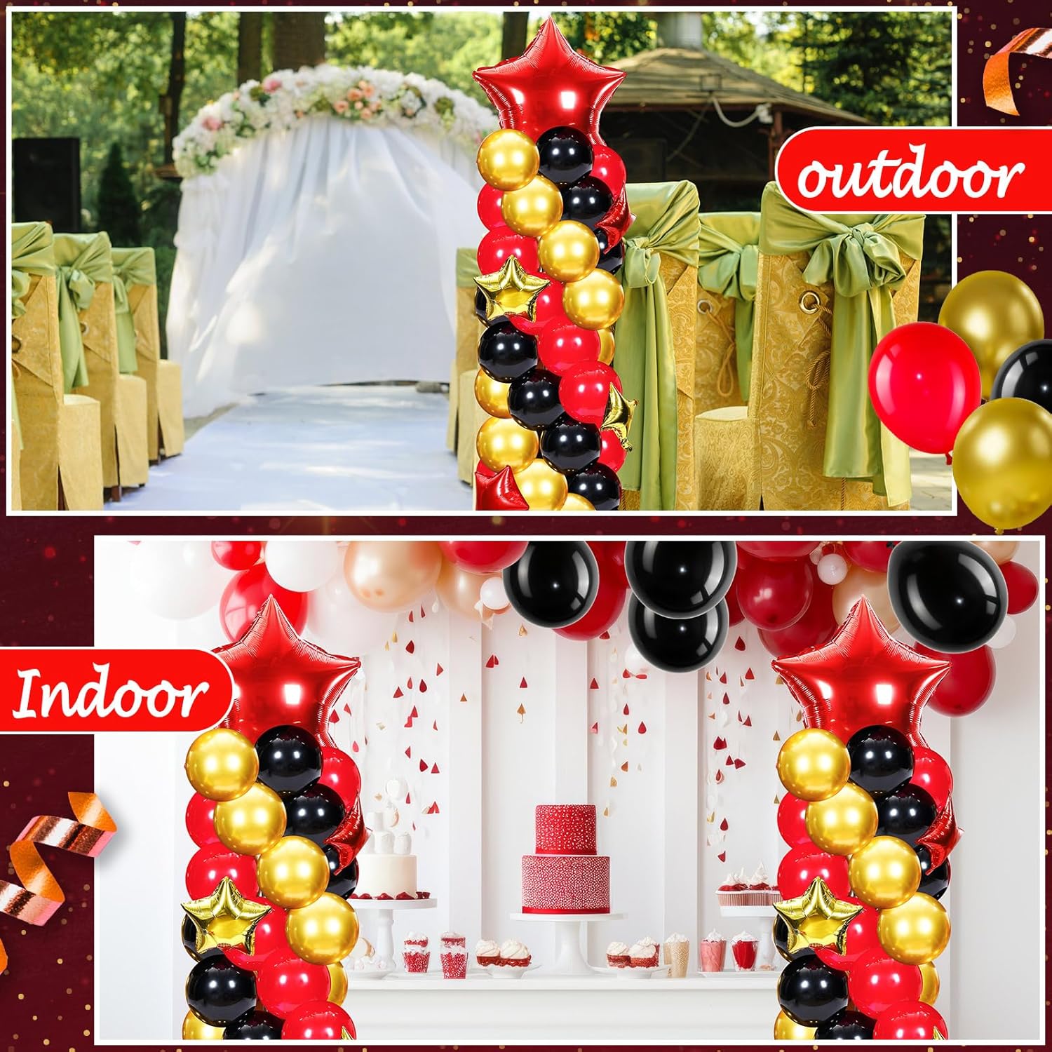 Gejoy 110 Pcs Red Gold Black Balloons Column Stand Kit Adjustable Tower Stand from 1.4 to 6.6 ft with Bases for Graduation Wedding Birthday Baby Shower Party