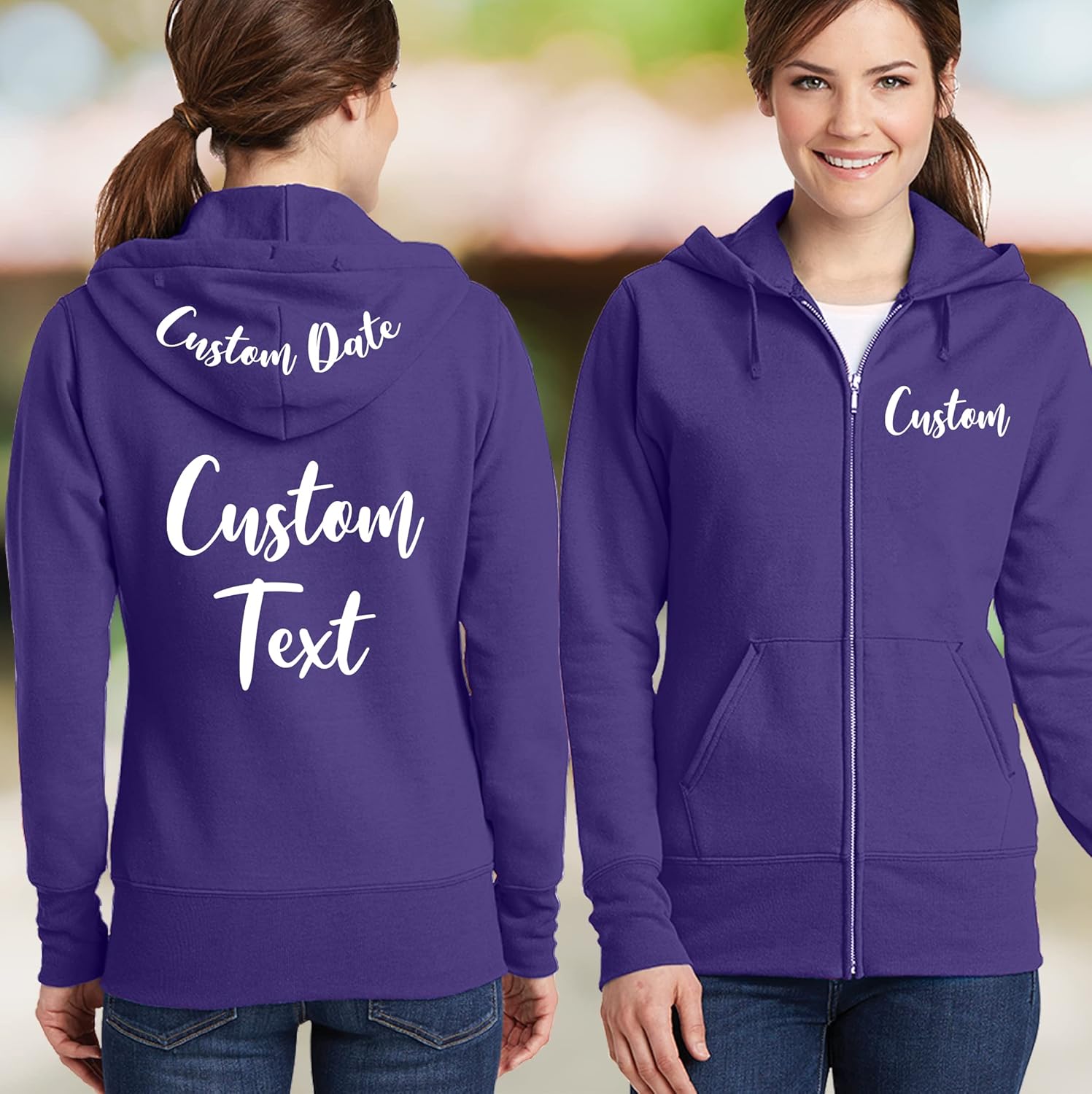 TEEAMORE Custom Womens Full-Zip Hoodie Sweatshirt Wedding Anniversary Bachelorette Bridal Shower - Image 4