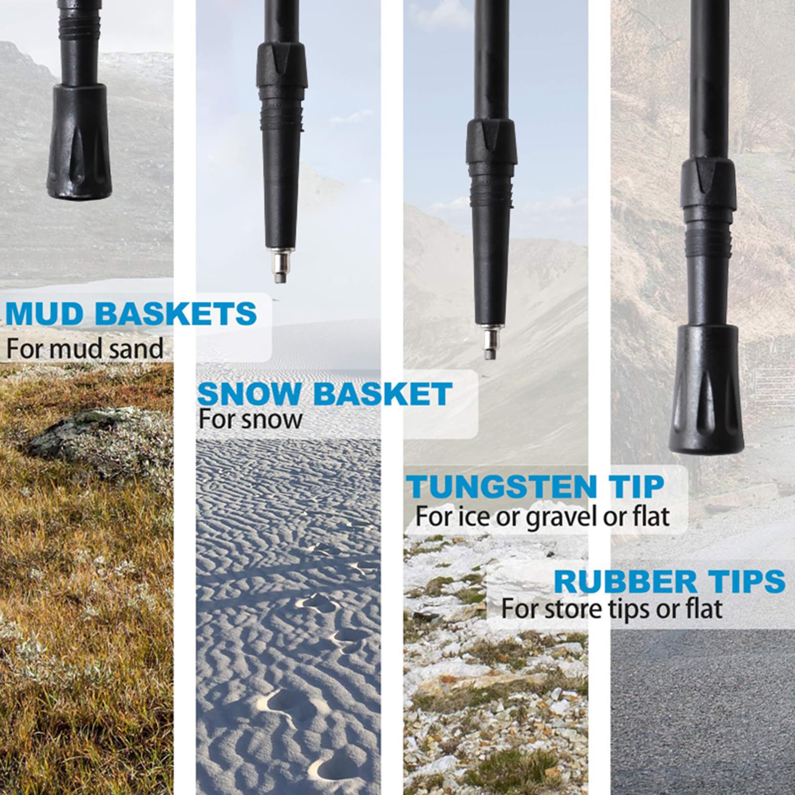 Trekkingstöcke aus Carbonfaser (2er-Set) – Verstellbare Länge 105–135 cm, Korkgriff, Blau, mit Aufbewahrungstasche und Stockkappe. Geeignet für Wanderungen.
