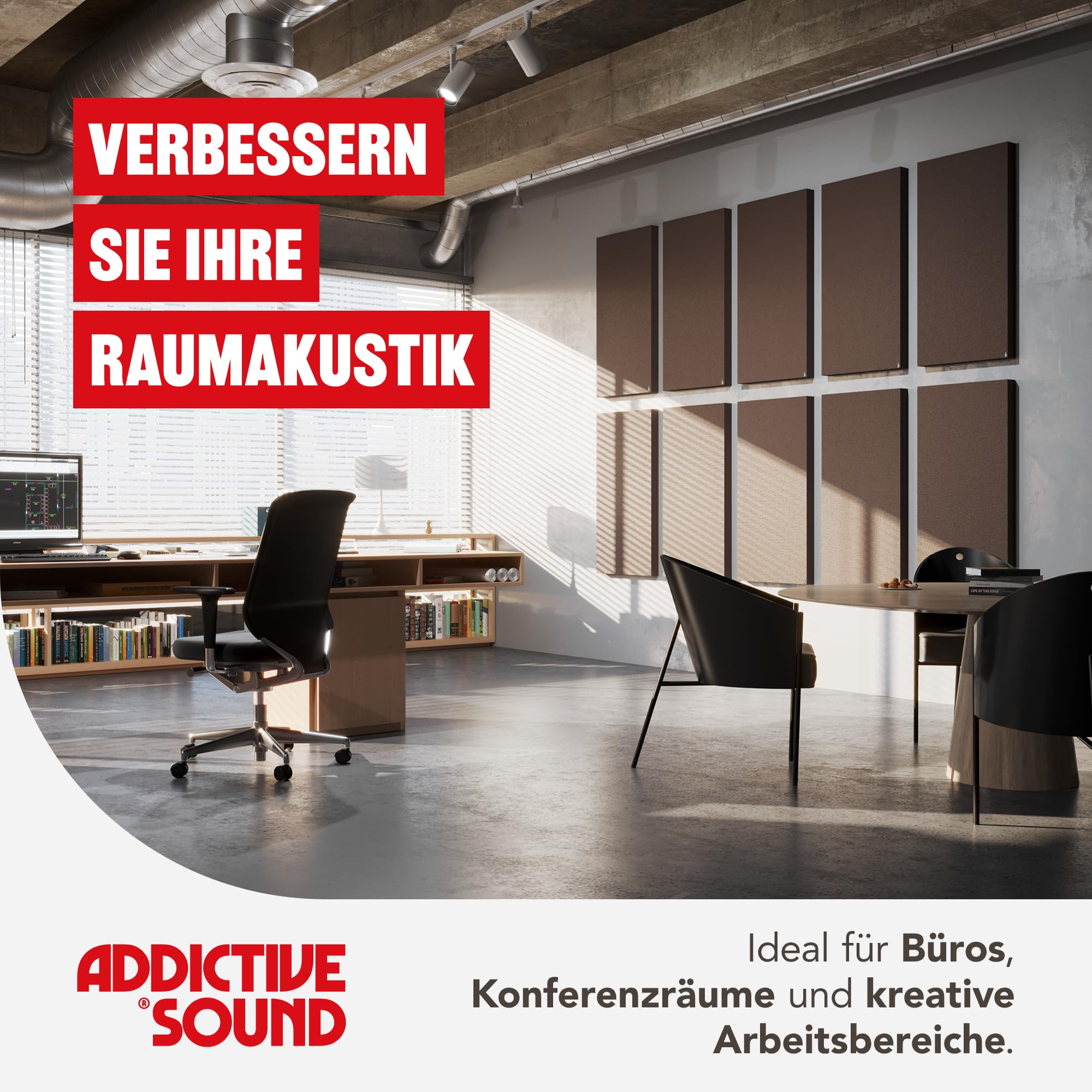 Premium Sound Absorber 100x50x10 cm by Addictive Sound Akustikpaneel, Homerecording, akustische Isolierung, Bassfalle, Schalldämmung für Studio, Büro, Zuhause, Konferenzsaal, viele Farben (Weiß)