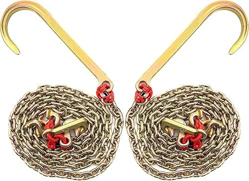 Miniatura 9 de VEVOR Cadena de gancho en J, cadena de remolque de brida de 5/16 pulgadas x 10 pies, cadena de transporte de brida G80 con 2 ganchos G70 J, ganchos