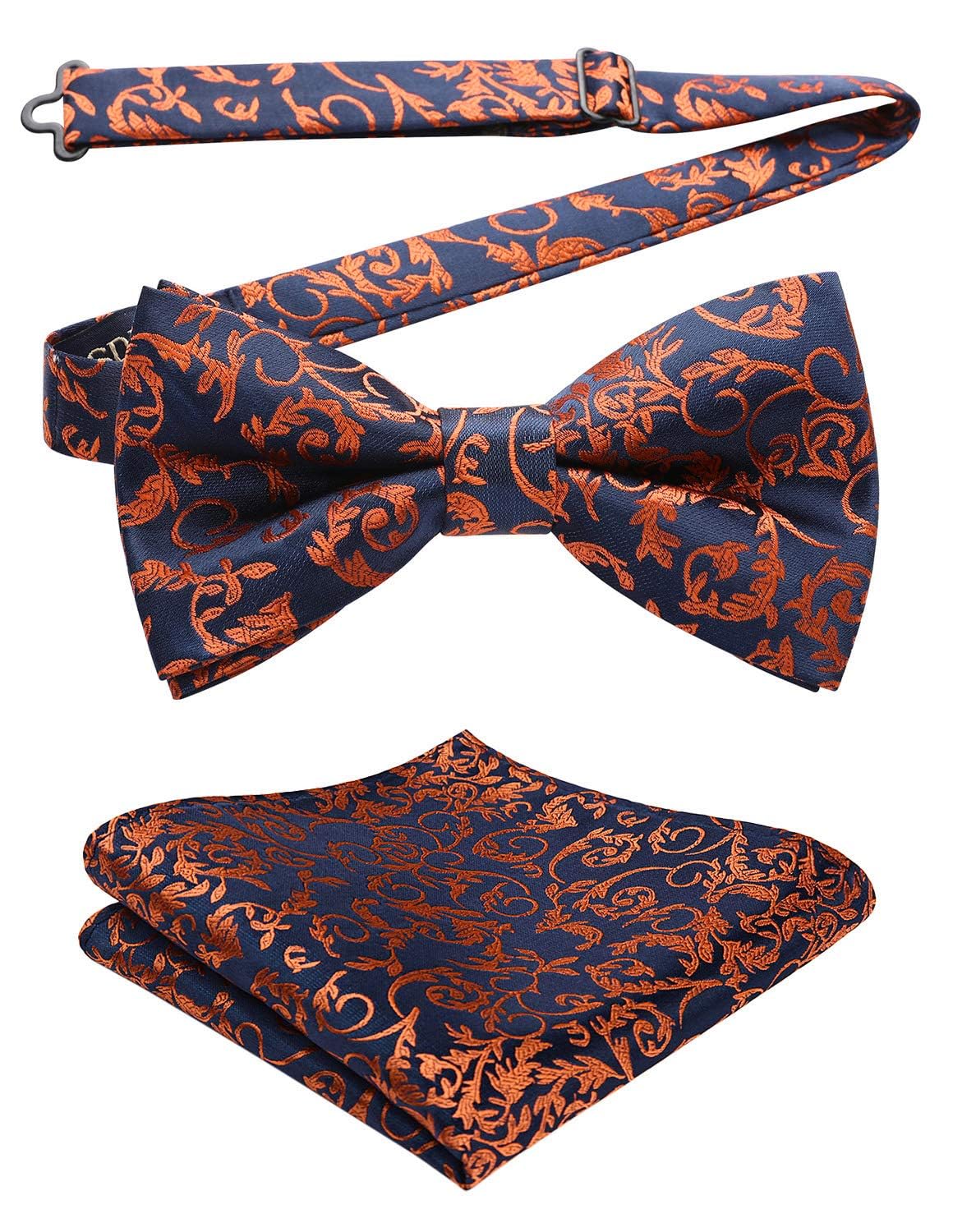 HISDERN Bow Ties for Men Paisley Floral Pre-tied Bowtie Pocket Square Set Men's Formal Bow Ties Wedding Party