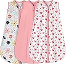 3 Pack Baby Sleep Sack 0-6 Months 100% Rayon Cotton Baby Sleeping Bag 2-Way Zipper Toddler Wearable Blankets Comfy Stretchy Lightweight TOG 0.3 （Heart&Pink&Floral）