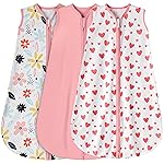 BSTOPPT 3 Pack Baby Sleep Sack 0-6 Months 100% Rayon Cotton Baby Sleeping Bag 2-Way Zipper Toddler Wearable Blankets Comfy Stretchy Lightweight TOG 0.3 Heart&Pink&Floral